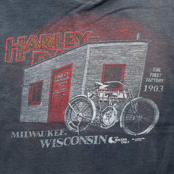 Vintage 80s Harley Davidson Motorcycles First Factory T Shirt Bikers Only Hanes - Picture 4 of 12